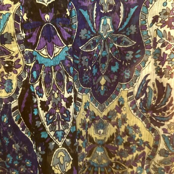 Fire Los Angeles-Multicolor Paisley Print Top-Sz M-Puff Cap Slv-Hankie Hem-Fairy - Picture 5 of 9